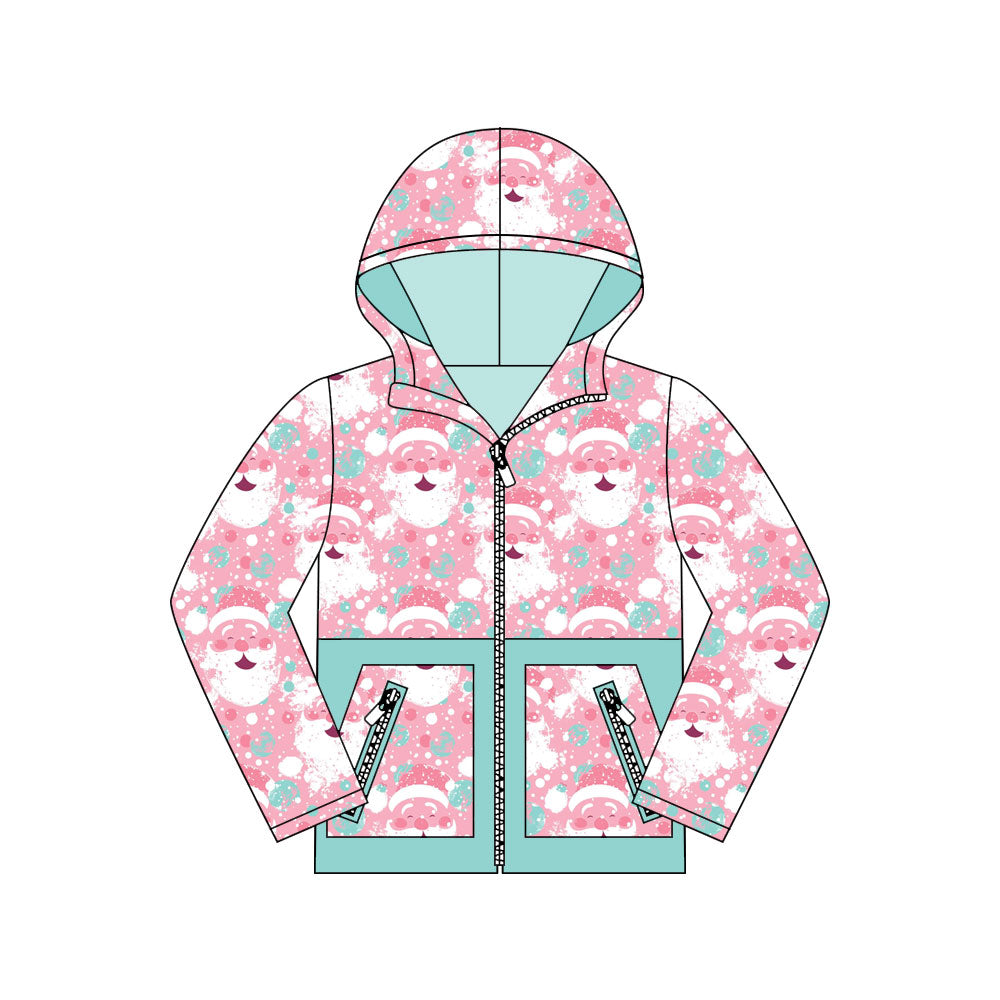 Preorder(moq 5)Baby Girls Snowflake Santa Plaid Christmas Pockets Zipper Hoodie Tops