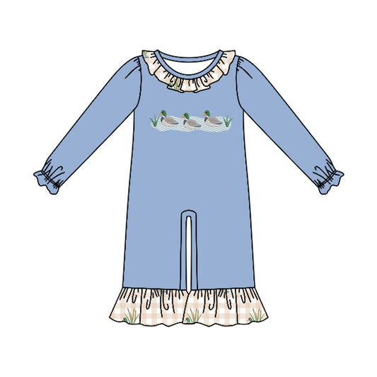 Preorder (moq 5)Baby Girls Long Sleeve Ducks Hunting Ruffle Pant Rompers