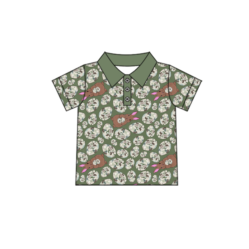 Pre-order(moq5) Boys Clothes High-Quality Easter Bunny Print Short Sleeve Polo Shirt