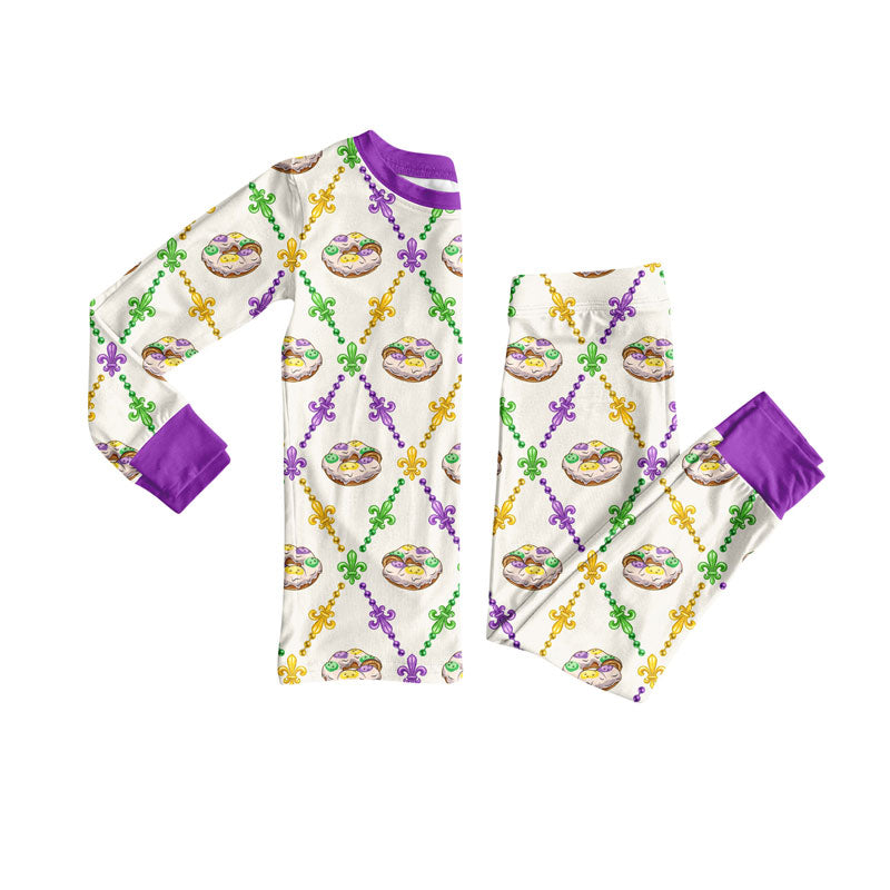 Preorder(moq 5) Baby Girls Anchor Donuts Checked Top Pants Mardigras Pajamas Sets