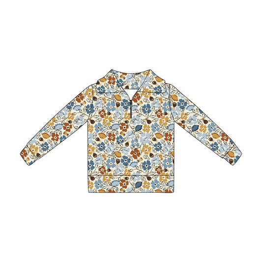 Preorder (moq 5)Baby Girls Long Sleeve Colorful Flowers Zip Pullovers Top