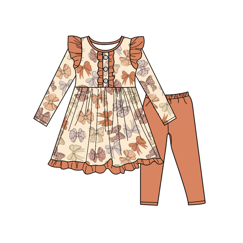 Preorder (moq 5)Baby Girls Long Sleeves Colorful Bows Plaid Button Tunic Legging Pants Set