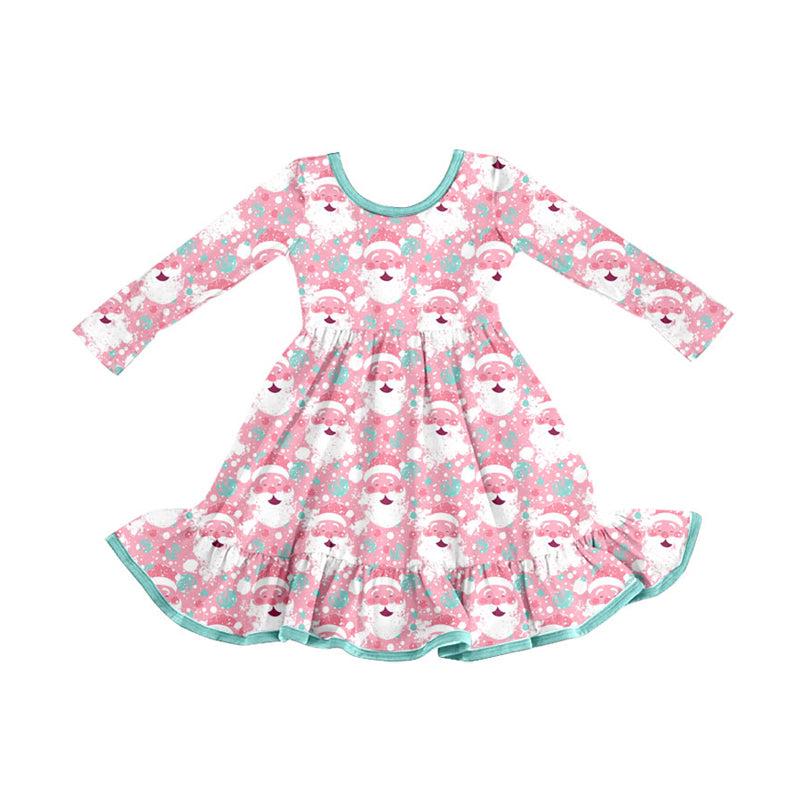 Preorder (moq 5)Baby Girls Snowflake Santa Plaid Christmas Ruffle Knee Length Dresses