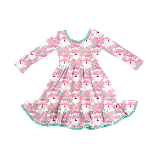 Preorder (moq 5)Baby Girls Snowflake Santa Plaid Christmas Ruffle Knee Length Dresses