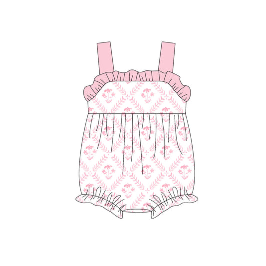 Preorder(moq 5)Baby Infant Girls Pink Strap Floral Plaid Ruffle Rompers