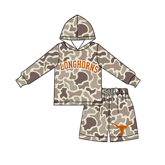 Preorder moq 5 Baby Boys Camo Longhorns Hoodie Short Team Clothes Sets