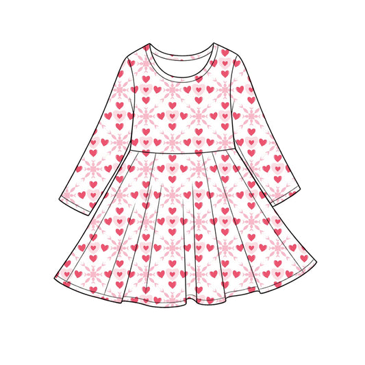 Preorder (moq 5) Baby Girl Clothes Soft Pink Heart Floral Mixed Print Long Sleeve Twirl Dress