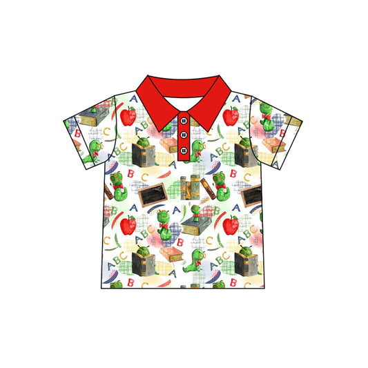Preorder (moq 5)Baby Boys Short Sleeves Caterpillar Apple Red Button Polo Shirts Top
