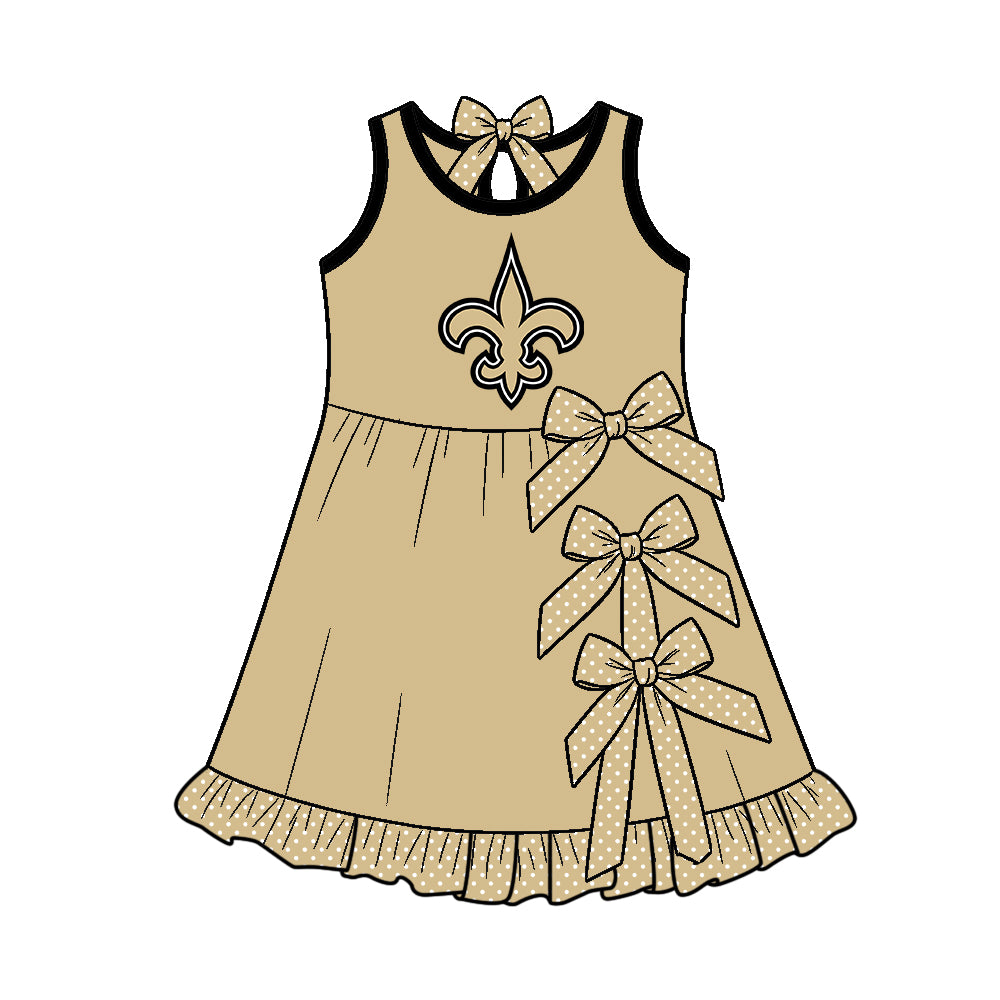 Preorder (moq 5)Baby Girls Sleeveless Saints Bows Short Team Knee Length Dress