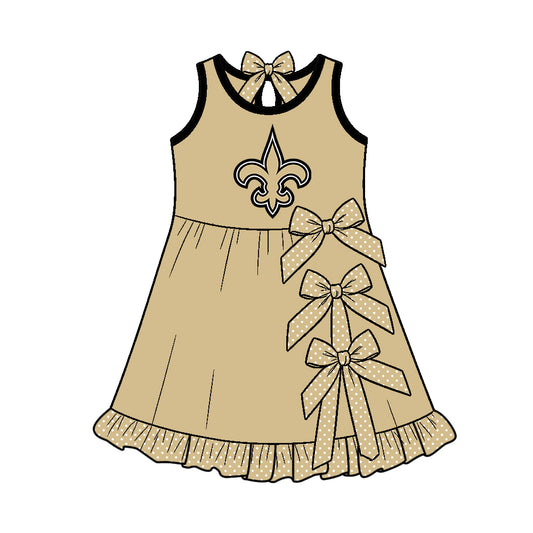 Preorder (moq 5)Baby Girls Sleeveless Saints Bows Short Team Knee Length Dress