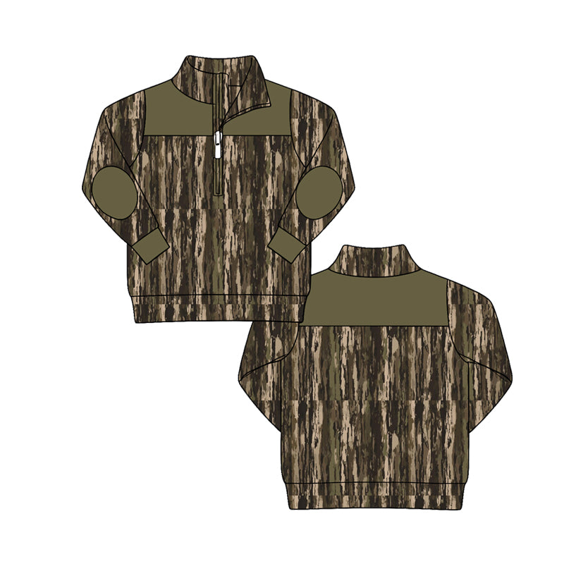 Preorder（moq 5）boys Fall Thanksgiving Camo Dinosaur Half-Zip Top, Casual Jacket