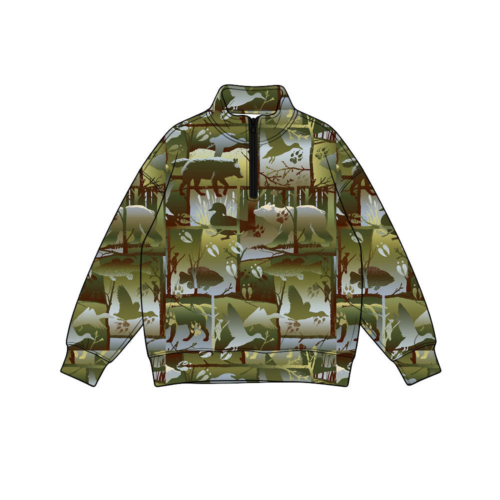 Preorder(moq 5) Baby Boys Long Sleeve Ducks Fishes Hunting Zip Pullovers Top