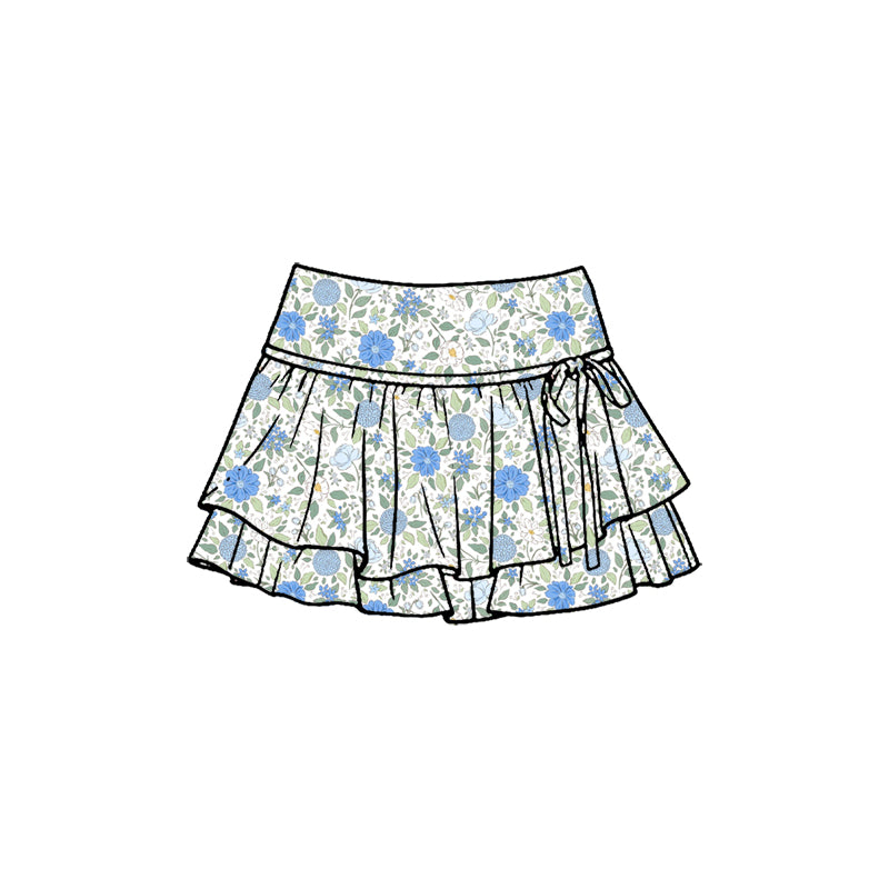 Preorder (moq 5)Baby Girls Colorful Flowers Double Ruffle Skirt Shorts Bottom