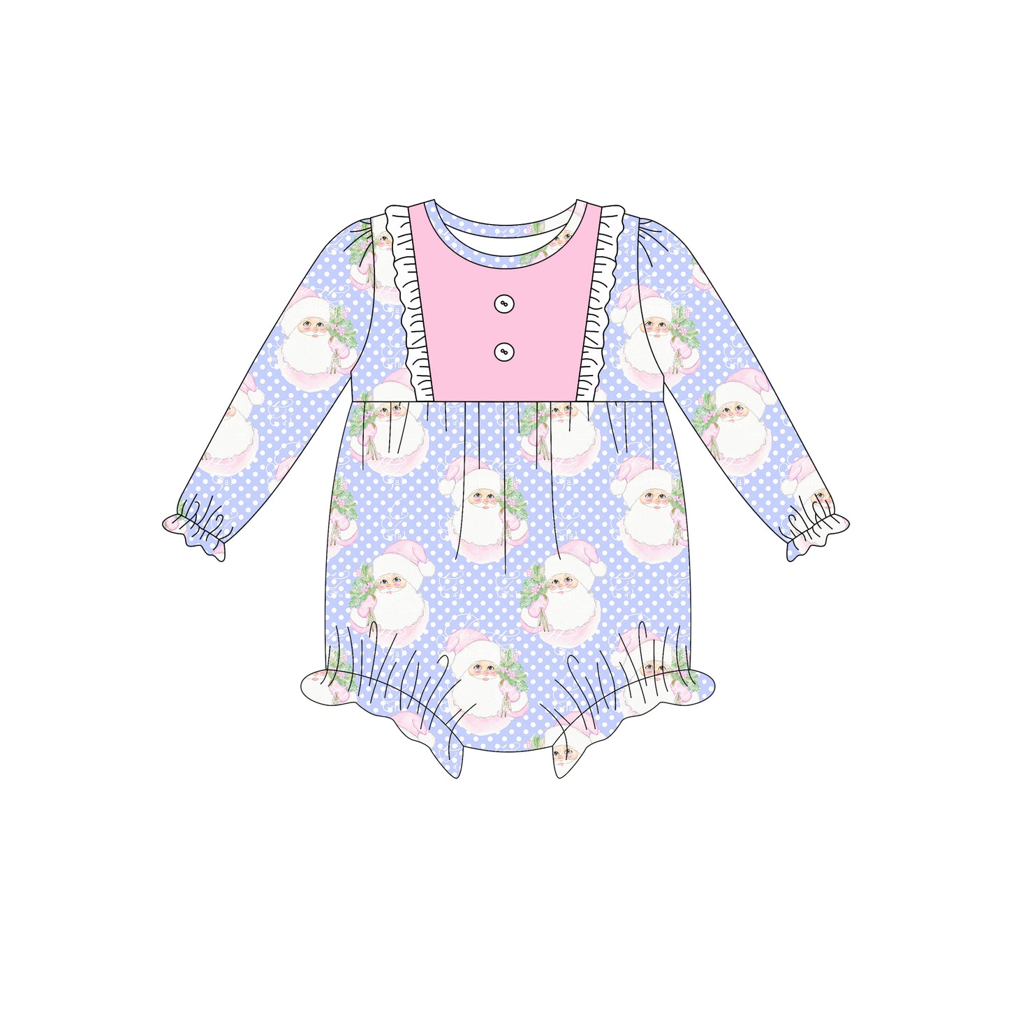 Preorder (moq 5)Baby Girls Long Sleeves Polka Dots Santa Plaid Button Ruffle Romper