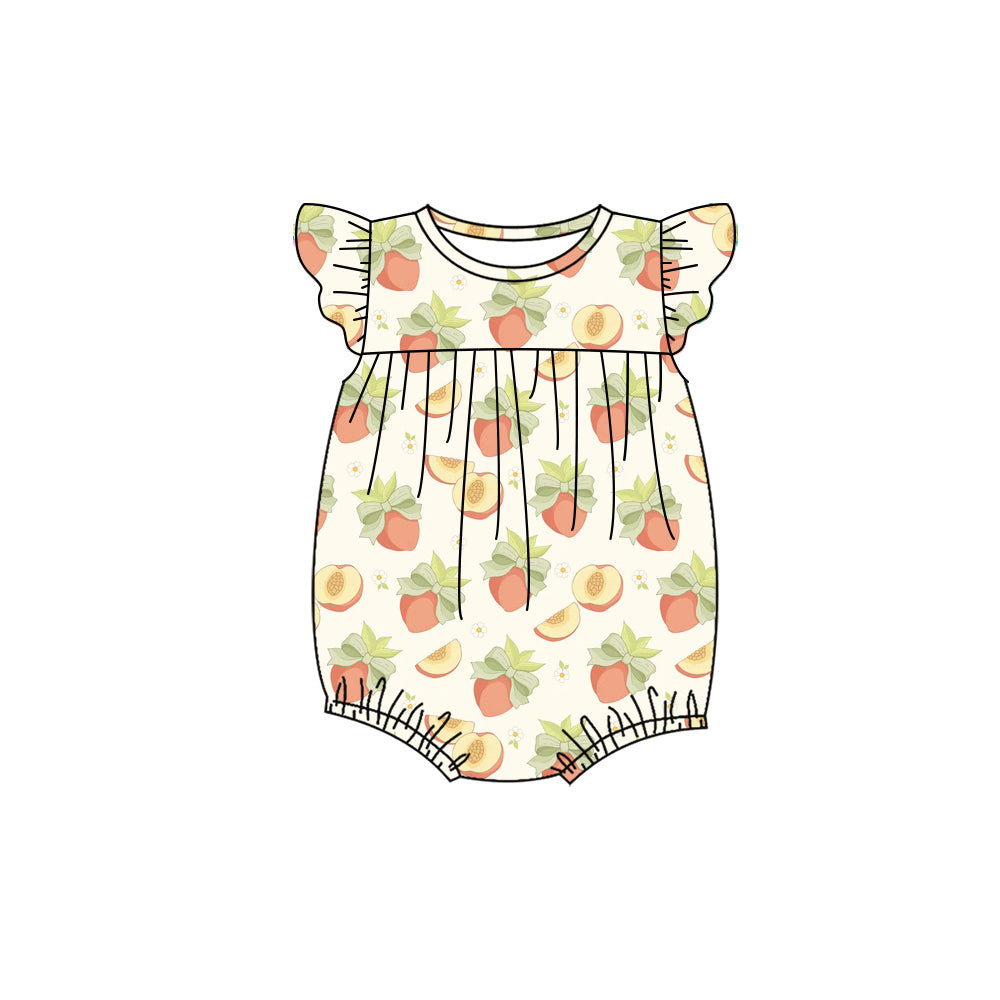 Preorder (moq 5)Baby Girls Flutter Sleeve Bows Peaches Ruffle Rompers