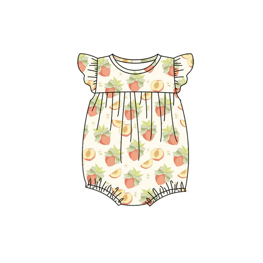 Preorder (moq 5)Baby Girls Flutter Sleeve Bows Peaches Ruffle Rompers
