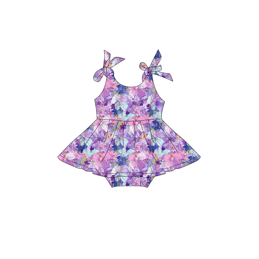 Preorder (moq 5)Baby Girls Strap Colorful Bows Flowers Tunic Ruffle Rompers