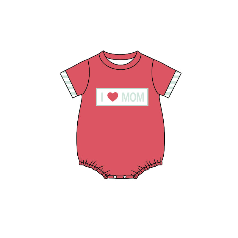 Preorder(moq 5)Baby Infant Boys Red Short Sleeves I LOVE MOM Rompers