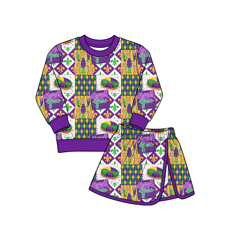 Preorder (moq 5) Girls Easter Purple Bunny Bow Sweatshirt & Skirt Two way zip convertible, Kids Casual Everyday Outfit