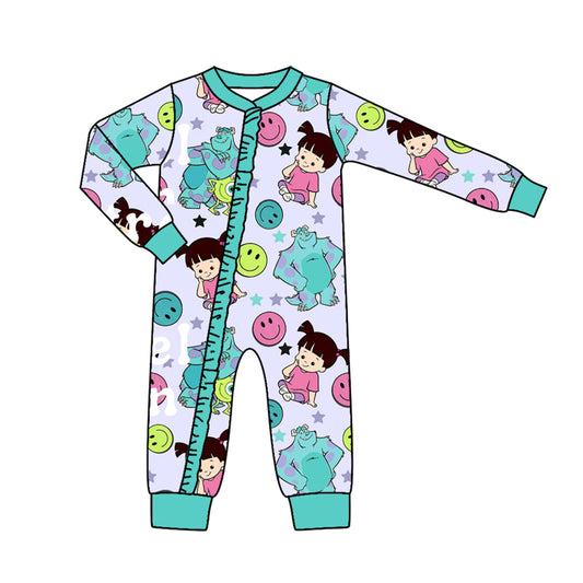 Baby Girls Cartoon Monster Long Sleeve Zip Rompers preorder(moq 5)