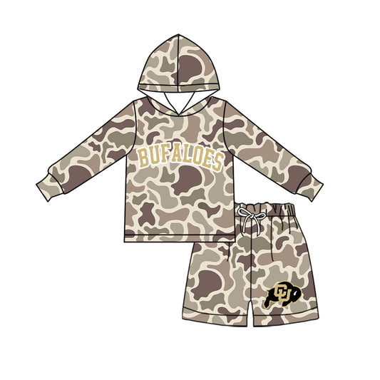 Preorder (moq 5) Baby Boys Khaki Camo Bufaloes Hoodie Short Team Clothes Sets
