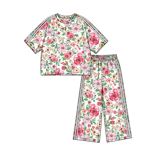 Preorder (moq 5)Baby Girls Colorful Flowers Top Pockets Flare Pant Clothes Set