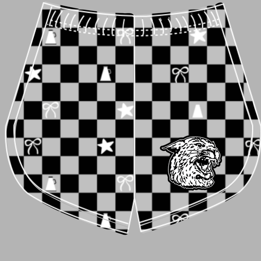 Preorder (moq 5)Baby Girls Grey Black Checked Tigers Cheer Team Shorts Bottoms