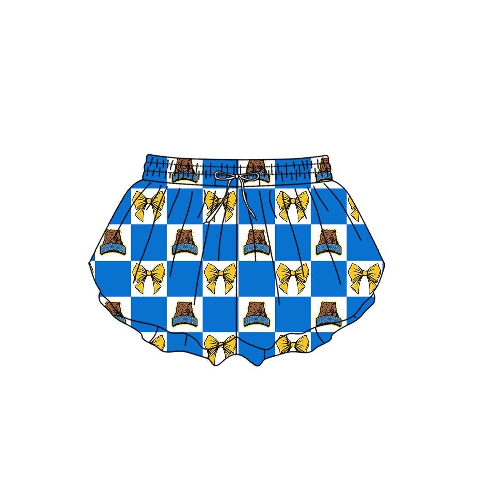 Preorder (moq 5)Baby Girls UCLA Bruins Bows Checked Team Ruffle Shorts Bottom