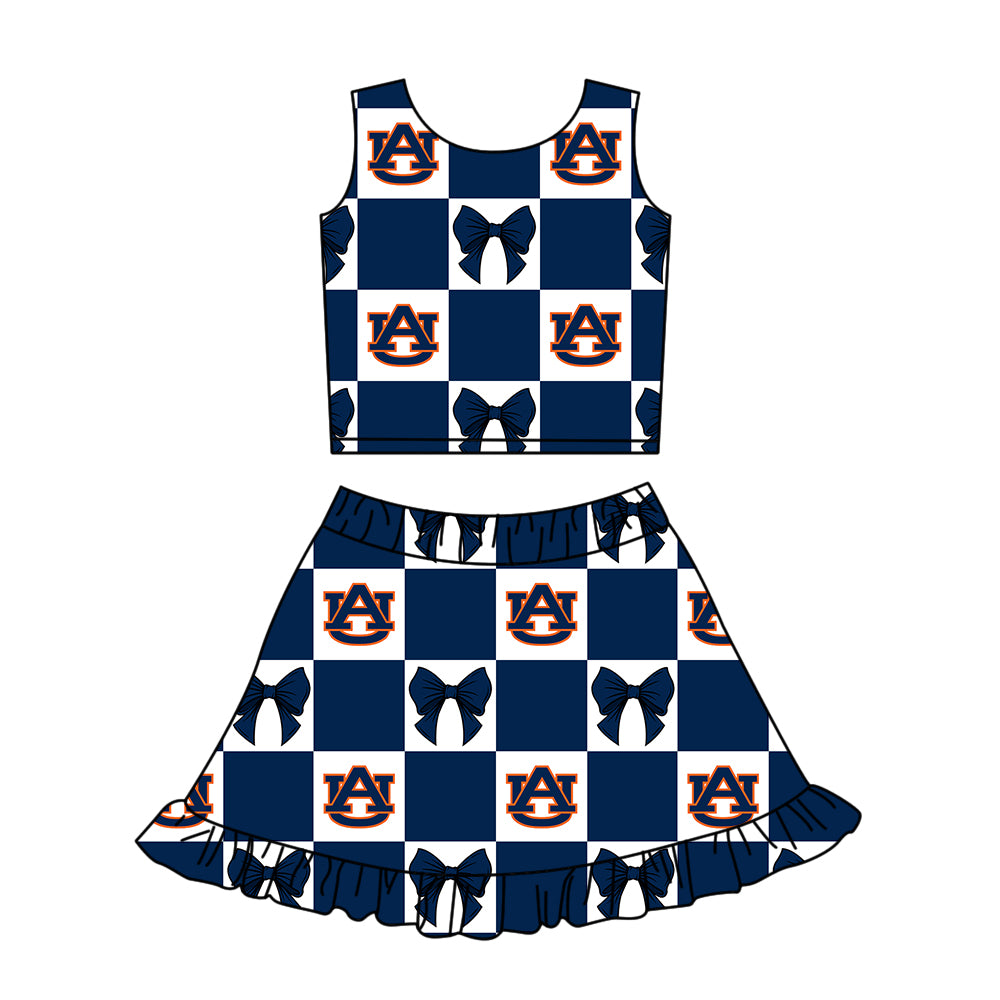 Preorder (moq 5)Baby Girls AU Bows Checked Vests Top Ruffle Skirt Shorts Team Clothes Sets