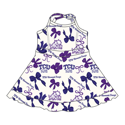 Preorder (moq 5)Baby Girls Strap TCU Bows Plaid Short Ruffle Team Knee Length Dresses