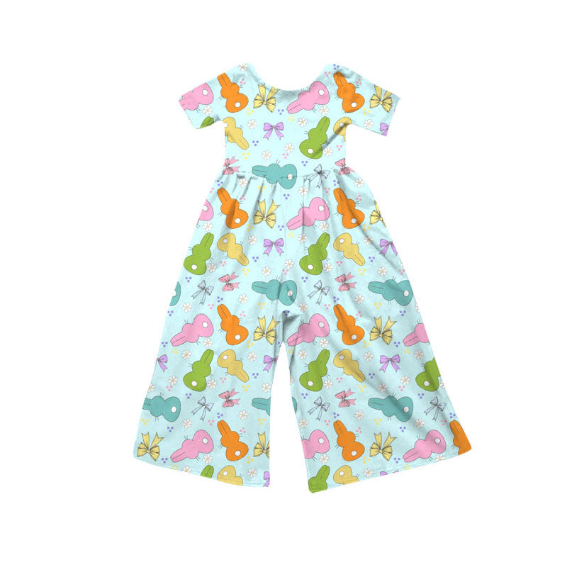 Preorder(moq 8)Baby Girls Colorful Bows Rabbits Short Sleeve Easter Jumpsuits