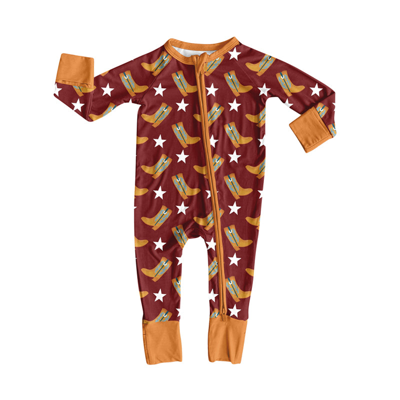 Preorder(moq 5)Baby Boys Western Cowboys Boots Zipper Footie Rompers