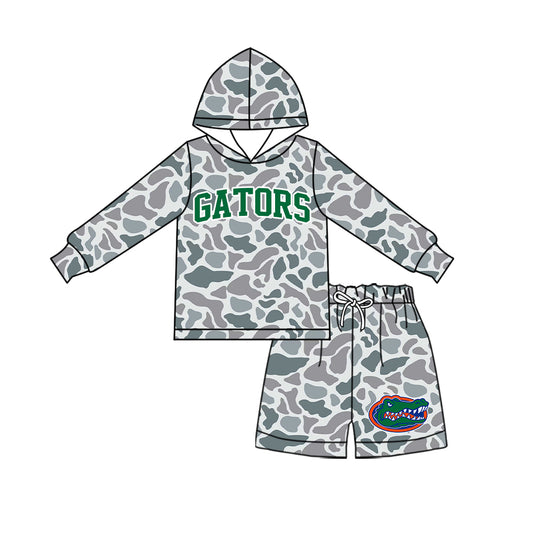 Preorder (moq 5) Baby Boys Grey Camo Gators Hoodie Short Team Clothes Sets
