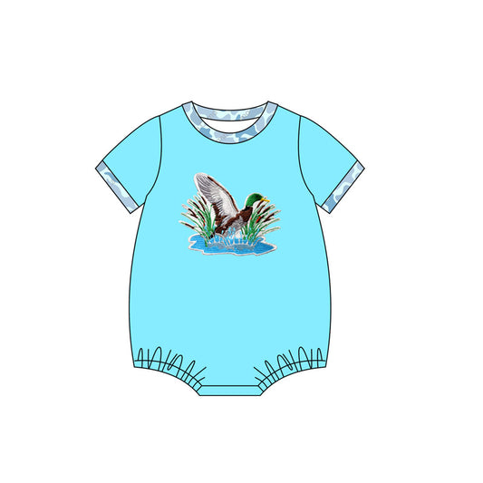 Preorder(moq 5)Baby Infant Boys Hunting Ducks Blue Short Sleeve Rompers