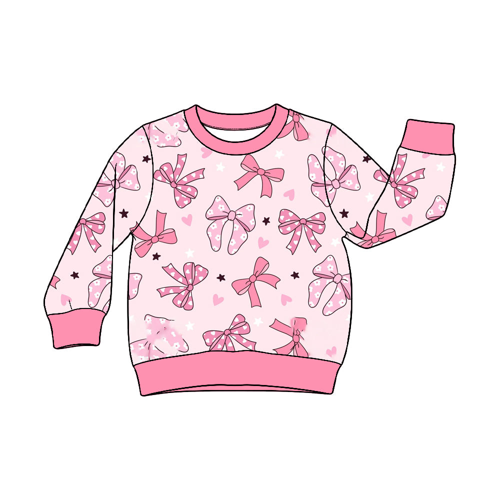 Preorder (moq 5) Baby Girl Clothes Valentine Pink Daisy Bow Star Heart Print Long Sleeve Top