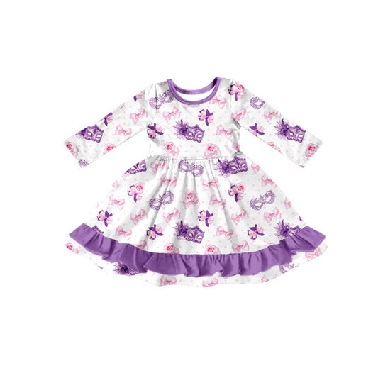 Preorder(moq 8)Baby Girls Bows Masks Polka Dots Mardigras Ruffle Knee Length Dresses