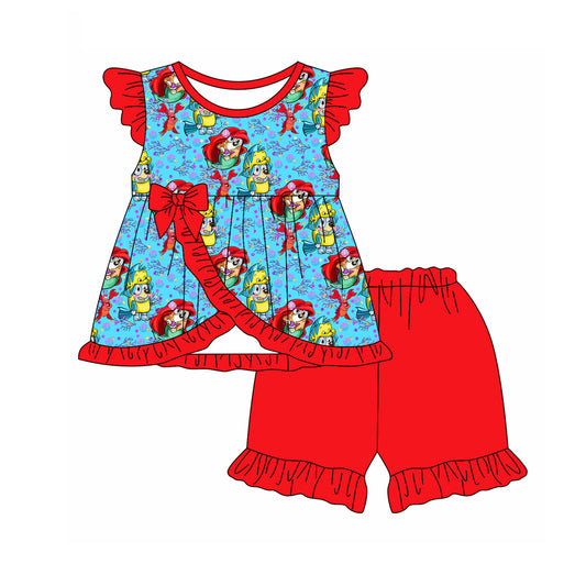 Preorder (moq 5)Baby Girls Cute Dogs Tunic Top Ruffle Shorts Clothes Sets