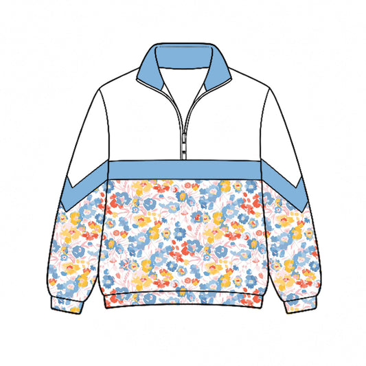 Preorder (moq 5)Baby Girls Colorful Flowers Fall Zip Pullovers Top