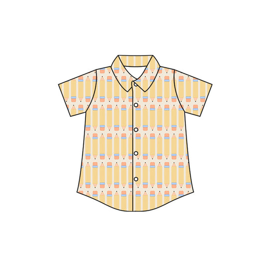 Preorder (moq 5)Baby Boys Short Sleeve Pencils Plaid Back to School Button Shirts Top