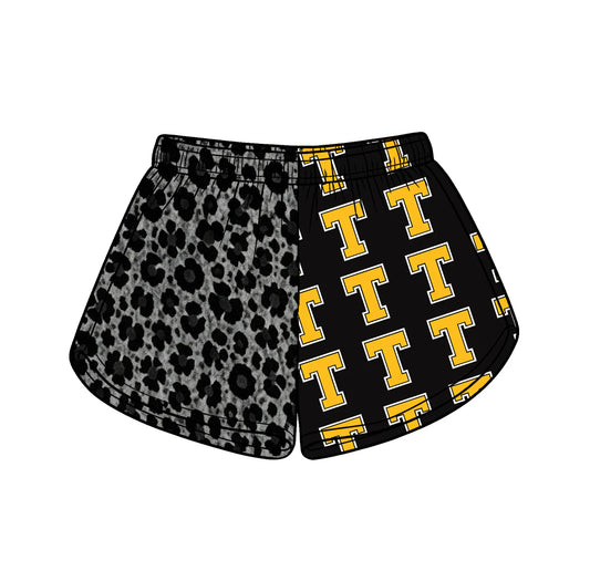 Preorder (moq 5)Baby Girls Black Leopard T Team Shorts Bottom