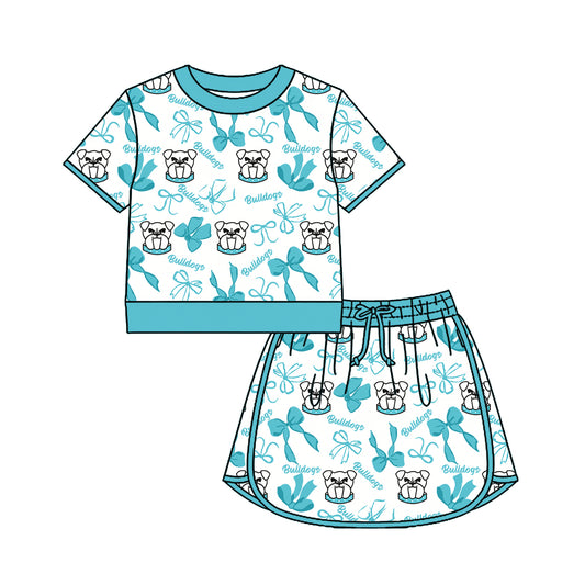 Preorder (moq 5)Baby Girls Bows Bulldogs Top Skirt Short Team Clothes Set