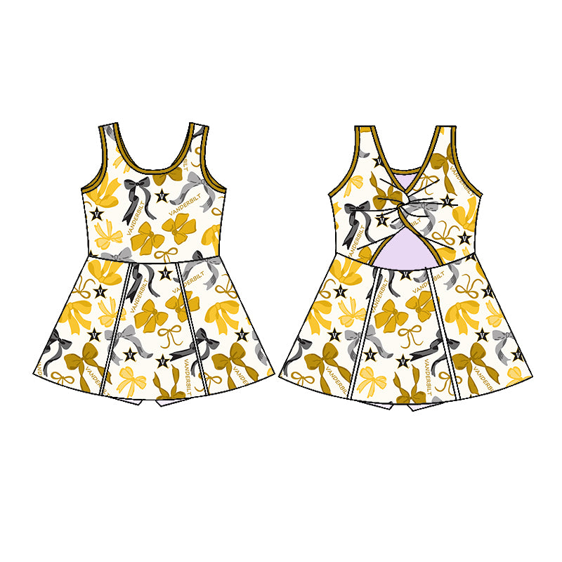 Preorder (moq 5)Baby Girls Sleeveless Yellow Bows Plaid Vanderbilt Short Team Knee Length Dresses