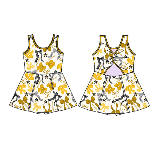 Preorder (moq 5)Baby Girls Sleeveless Yellow Bows Plaid Vanderbilt Short Team Knee Length Dresses