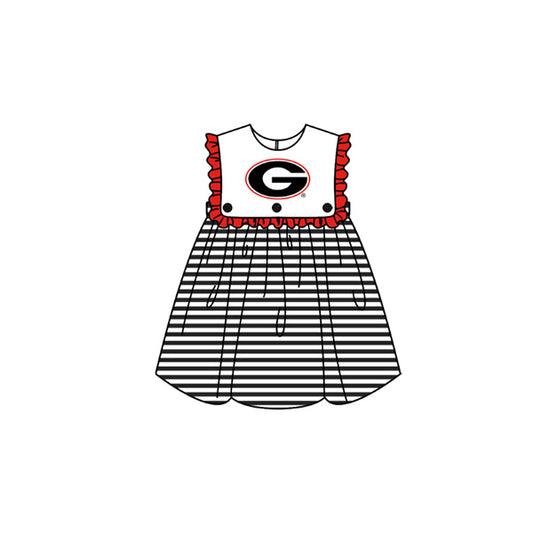 Preorder moq 5 Baby Girls Sleeveless Black Stripe G Team Knee Length Dresses