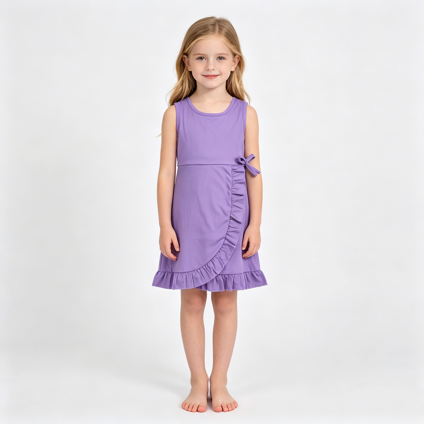 Baby Girls Purple Sleeveless Yoga Active Ruffle Shorts Knee Length Dresses