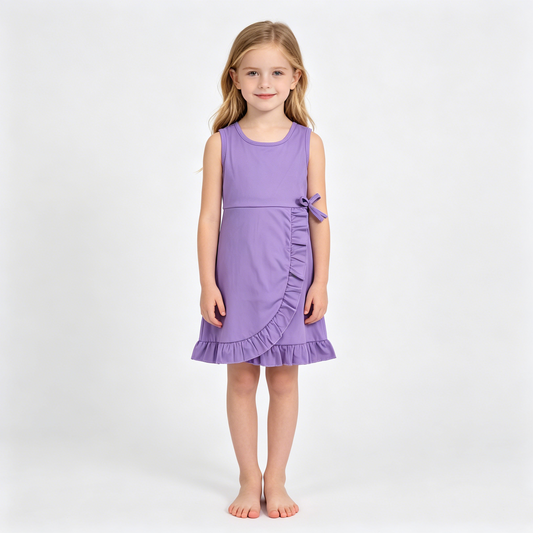 Baby Girls Purple Sleeveless Yoga Active Ruffle Shorts Knee Length Dresses