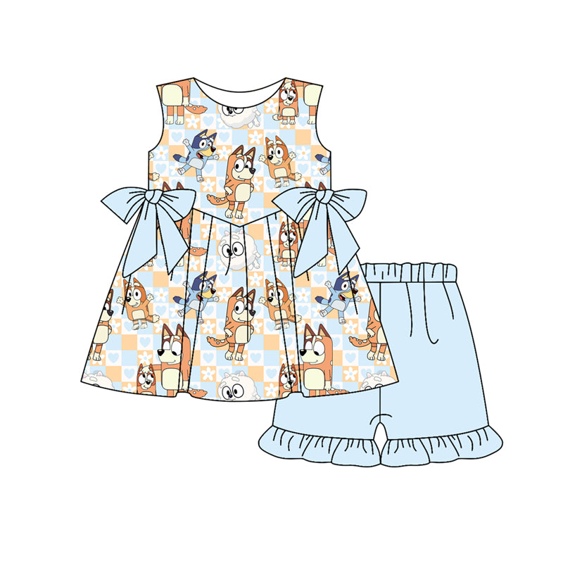 Preorder (moq 5)Baby Girls Dogs Bows Flowers Tunic Shorts Outfits Sets