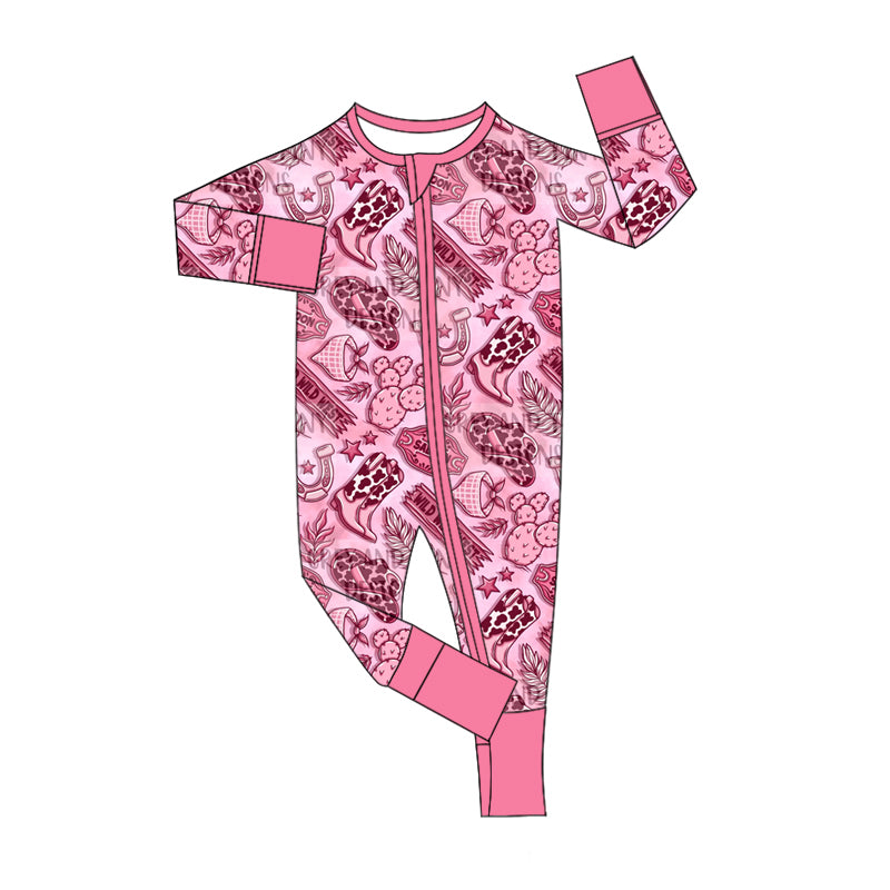 Baby Infant Girls Western Wild Zip Rompers preorder(moq 5)