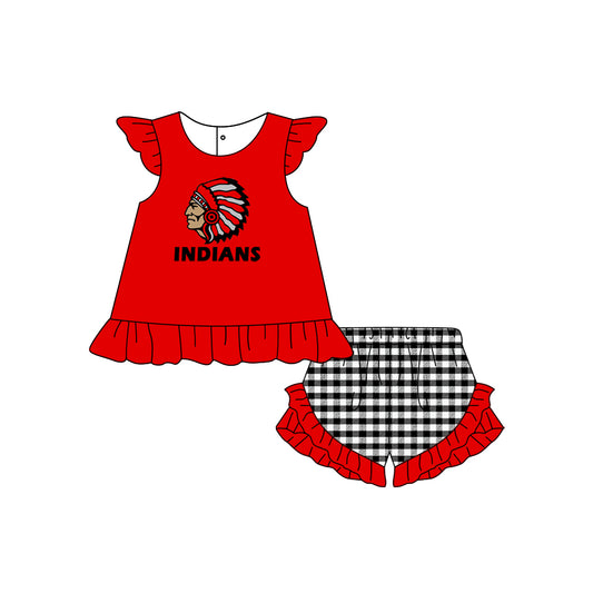 Baby Girls Indians Team Tunic Top Ruffle Shorts Clothes Sets split order preorder May 26th