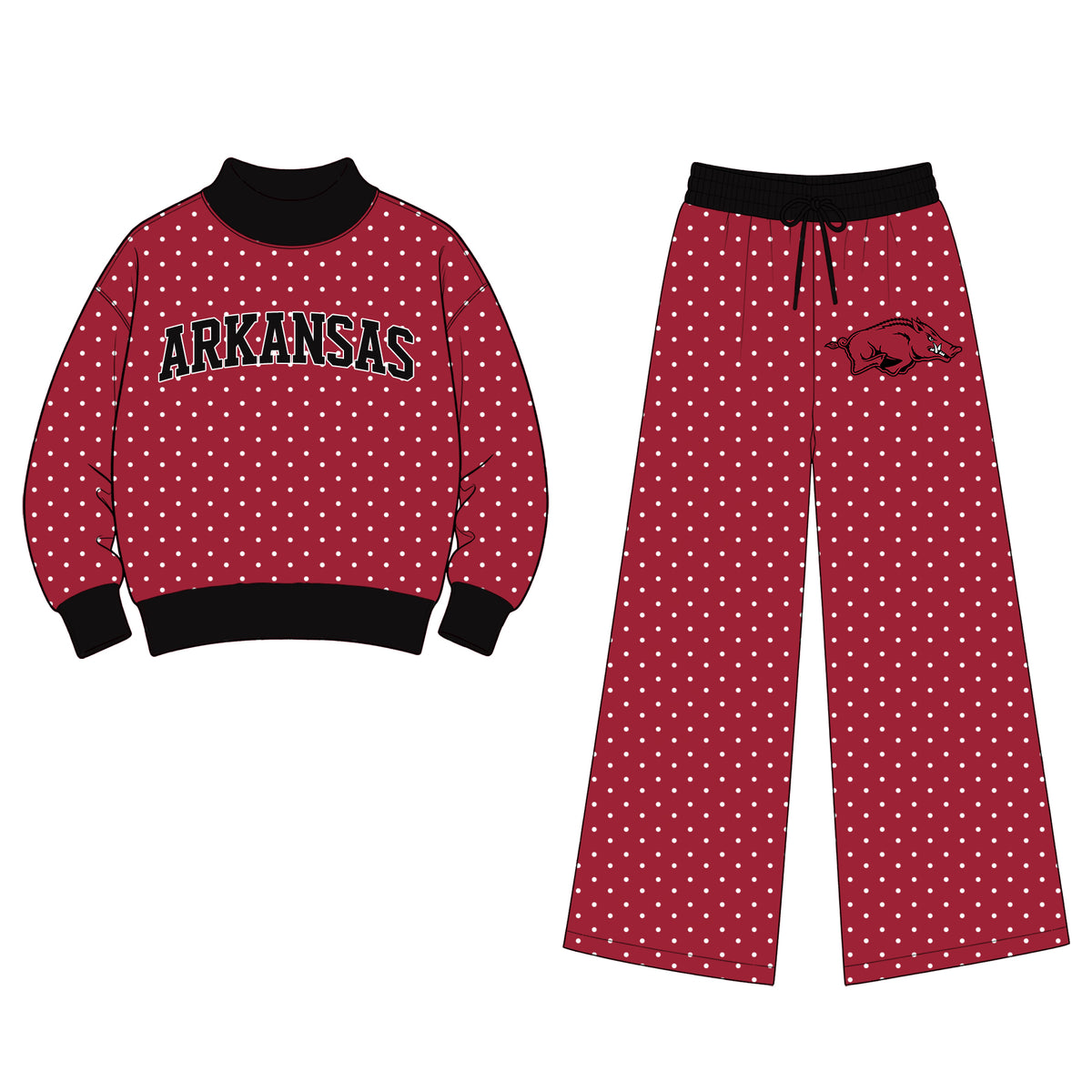 Preorder (moq5) Baby Girls Arkansas Polka Dots Choker Top Flare Pants Team Clothes Set